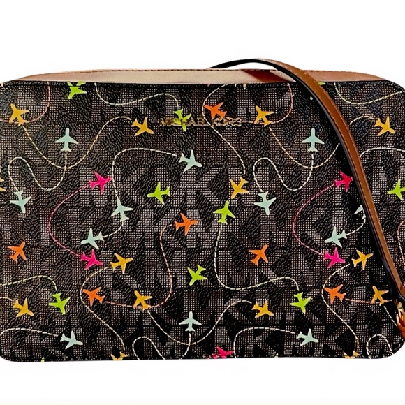 Michael Kors Jet Set Brown Multi East West Airplane Print Crossbody Bag, NWT - Picture 1 of 6